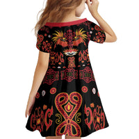 Papua Batik Motif Family Matching Off The Shoulder Long Sleeve Dress and Hawaiian Shirt Papua Spirit Black Version - Polynesian Pride