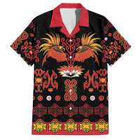 Papua Batik Motif Family Matching Off The Shoulder Long Sleeve Dress and Hawaiian Shirt Papua Spirit Black Version - Polynesian Pride