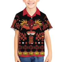Papua Batik Motif Family Matching Off The Shoulder Long Sleeve Dress and Hawaiian Shirt Papua Spirit Black Version - Polynesian Pride