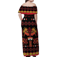 Papua Batik Motif Family Matching Off Shoulder Maxi Dress and Hawaiian Shirt Papua Spirit Black Version - Polynesian Pride