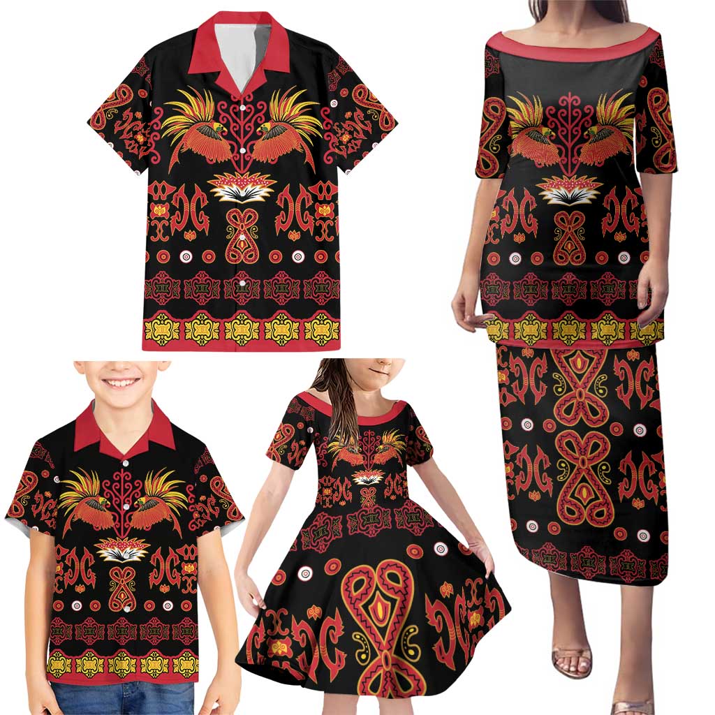 Papua Batik Motif Family Matching Puletasi and Hawaiian Shirt Papua Spirit Black Version LT05 - Polynesian Pride