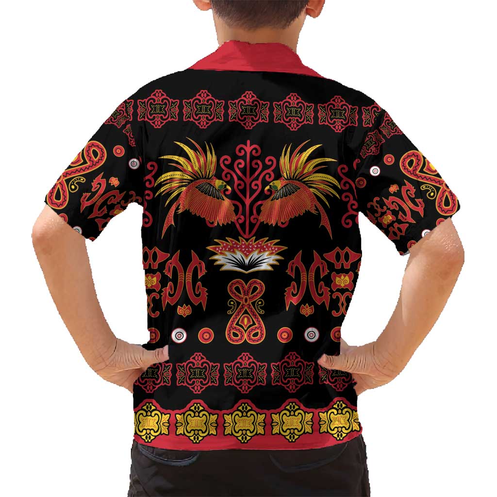 Papua Batik Motif Family Matching Summer Maxi Dress and Hawaiian Shirt Papua Spirit Black Version - Polynesian Pride