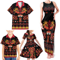 Papua Batik Motif Family Matching Tank Maxi Dress and Hawaiian Shirt Papua Spirit Black Version - Polynesian Pride