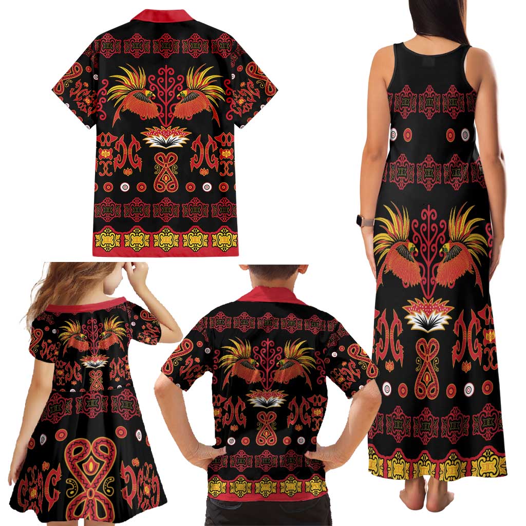Papua Batik Motif Family Matching Tank Maxi Dress and Hawaiian Shirt Papua Spirit Black Version - Polynesian Pride