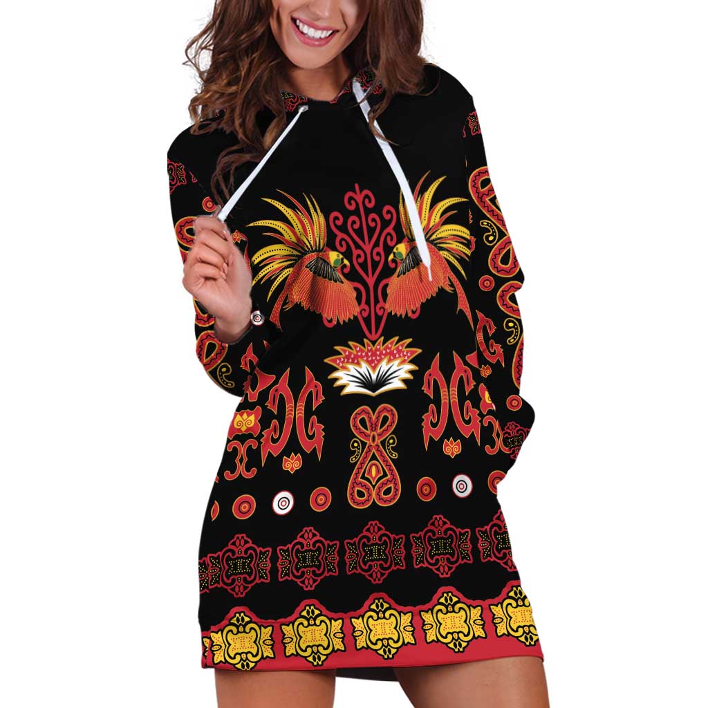 Papua Batik Motif Hoodie Dress Papua Spirit Black Version LT05 Black - Polynesian Pride