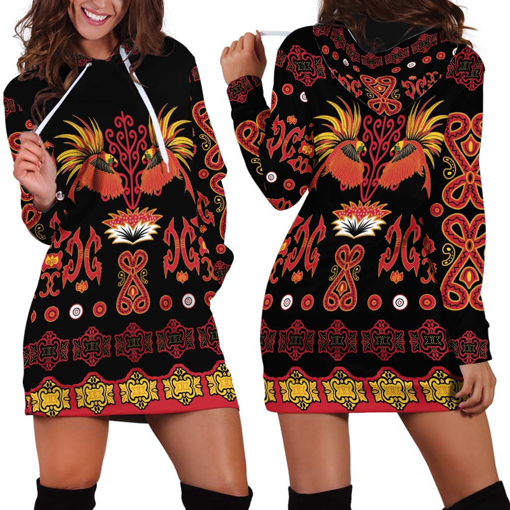 Papua Batik Motif Hoodie Dress Papua Spirit Black Version LT05 - Polynesian Pride