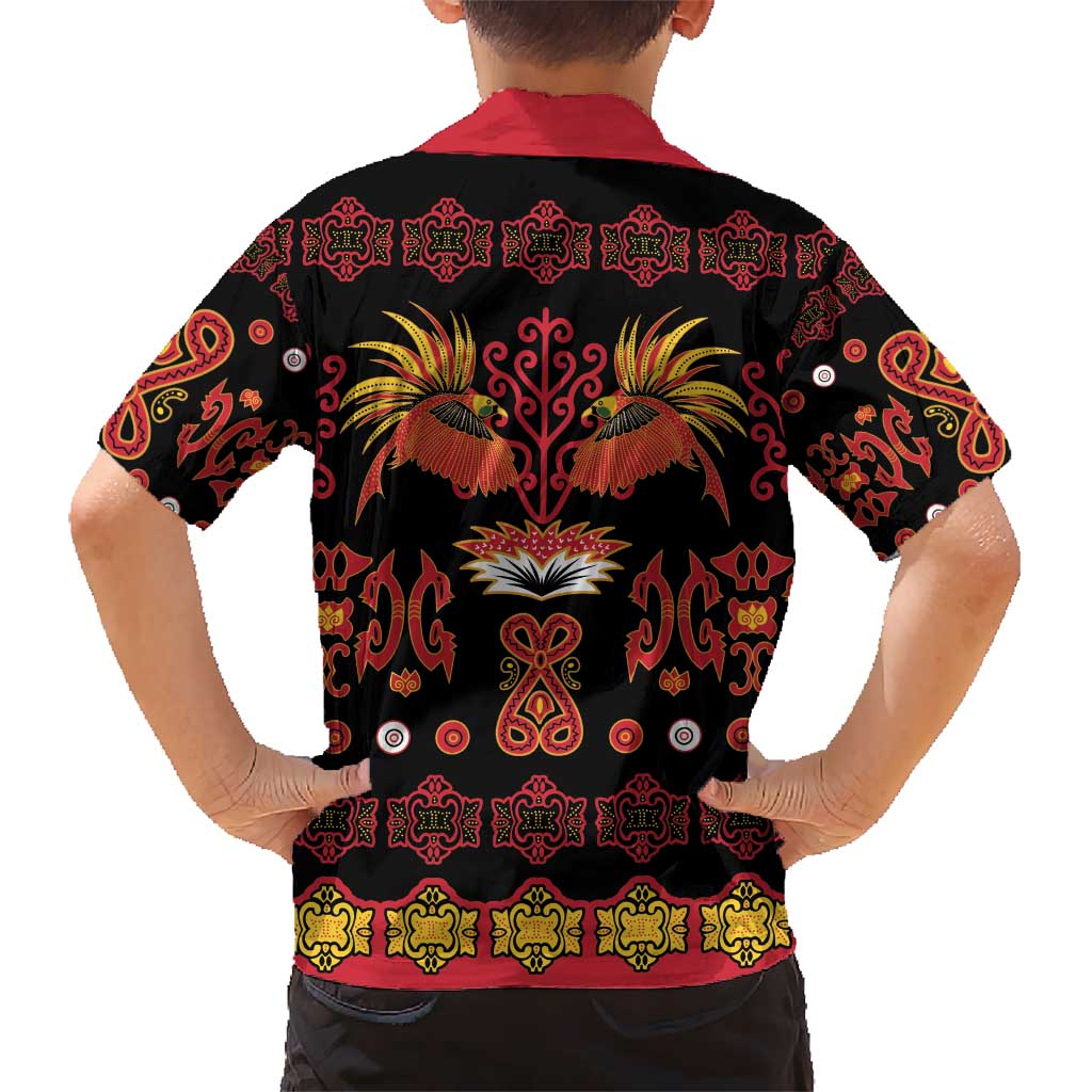 Papua Batik Motif Kid Hawaiian Shirt Papua Spirit Black Version - Polynesian Pride