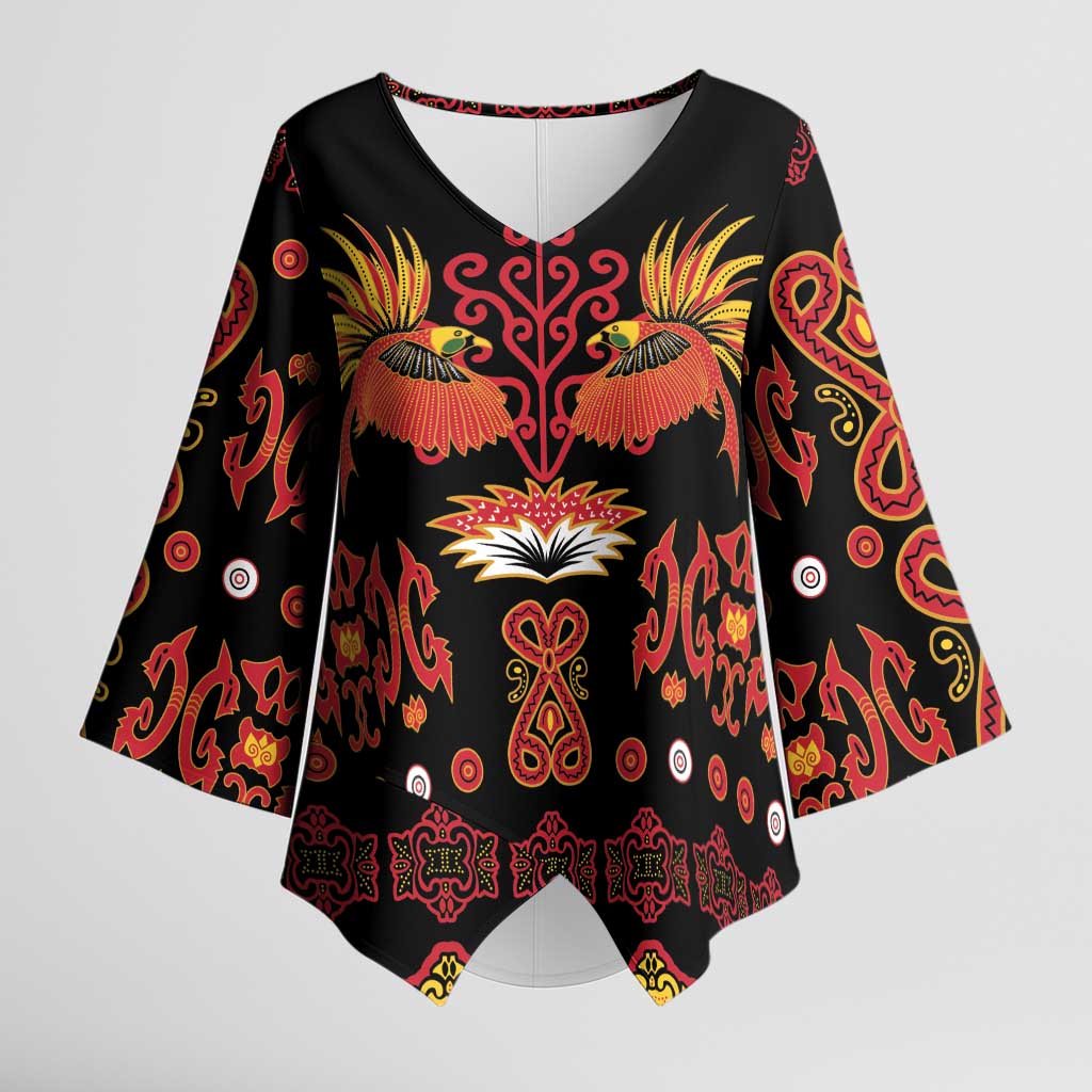 Papua Batik Motif Kimono Sleeve Blouse Papua Spirit Black Version LT05 Female Black - Polynesian Pride