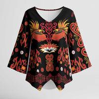 Papua Batik Motif Kimono Sleeve Blouse Papua Spirit Black Version LT05 Female Black - Polynesian Pride