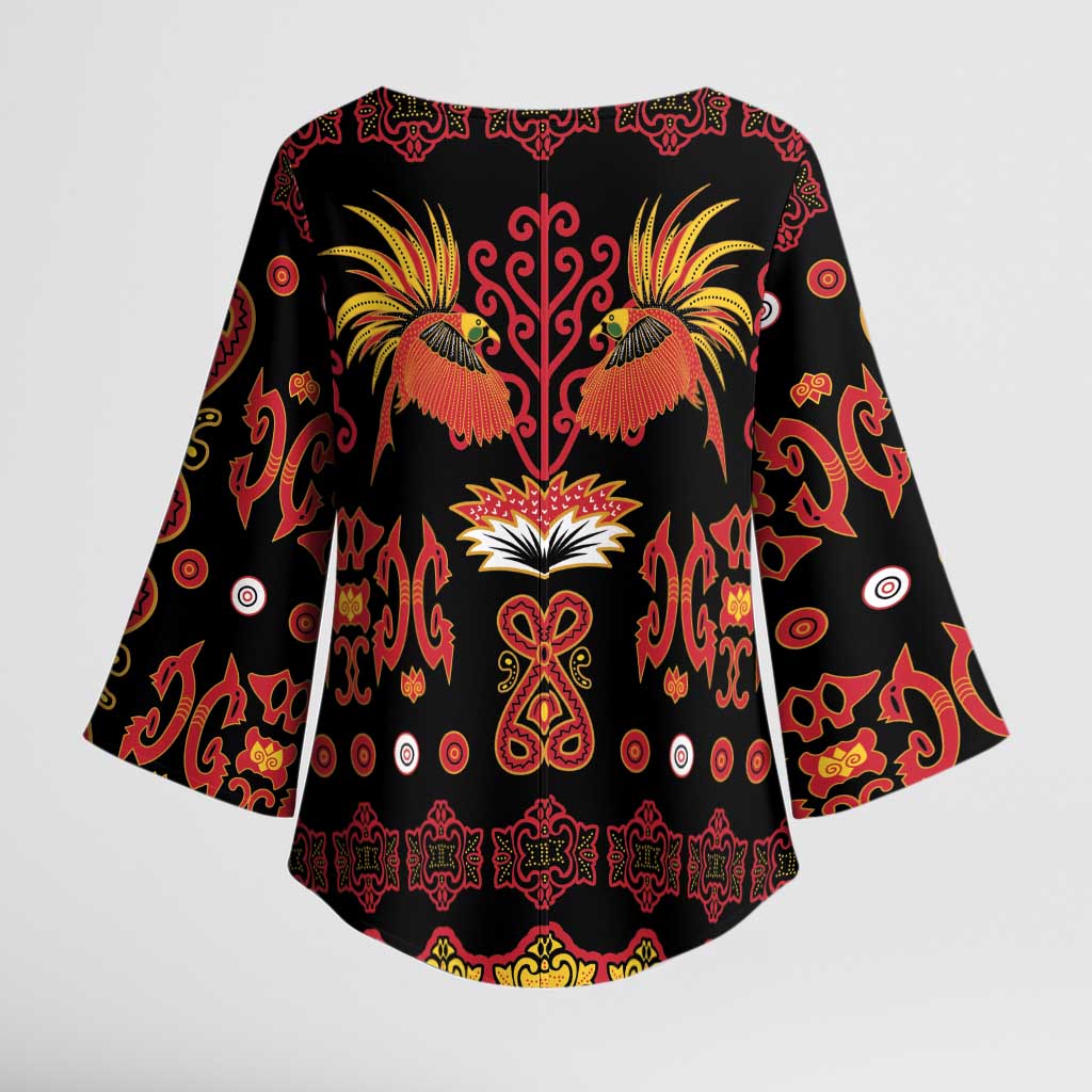 Papua Batik Motif Kimono Sleeve Blouse Papua Spirit Black Version LT05 - Polynesian Pride