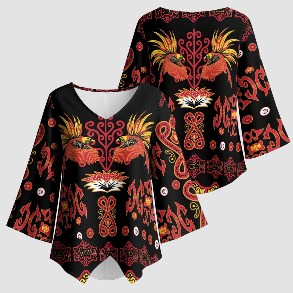 Papua Batik Motif Kimono Sleeve Blouse Papua Spirit Black Version LT05 - Polynesian Pride