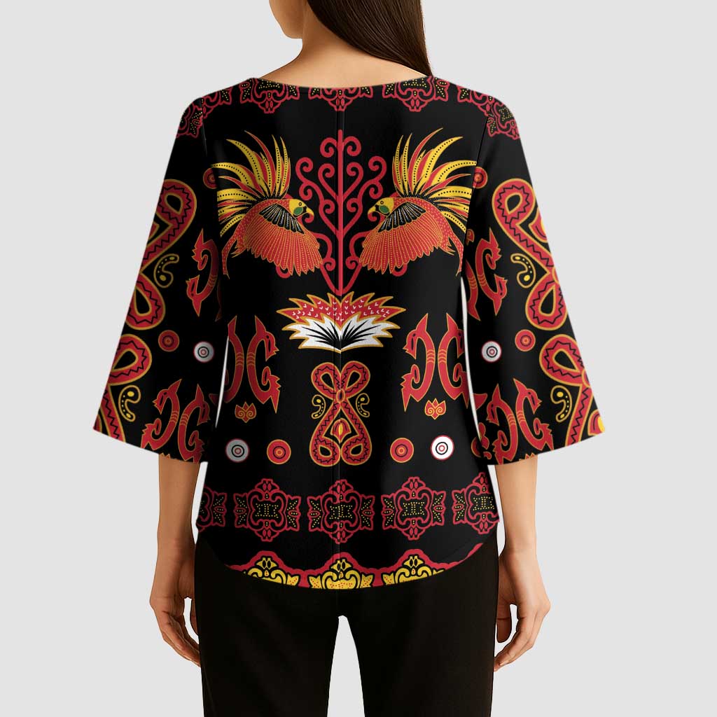 Papua Batik Motif Kimono Sleeve Blouse Papua Spirit Black Version LT05 - Polynesian Pride
