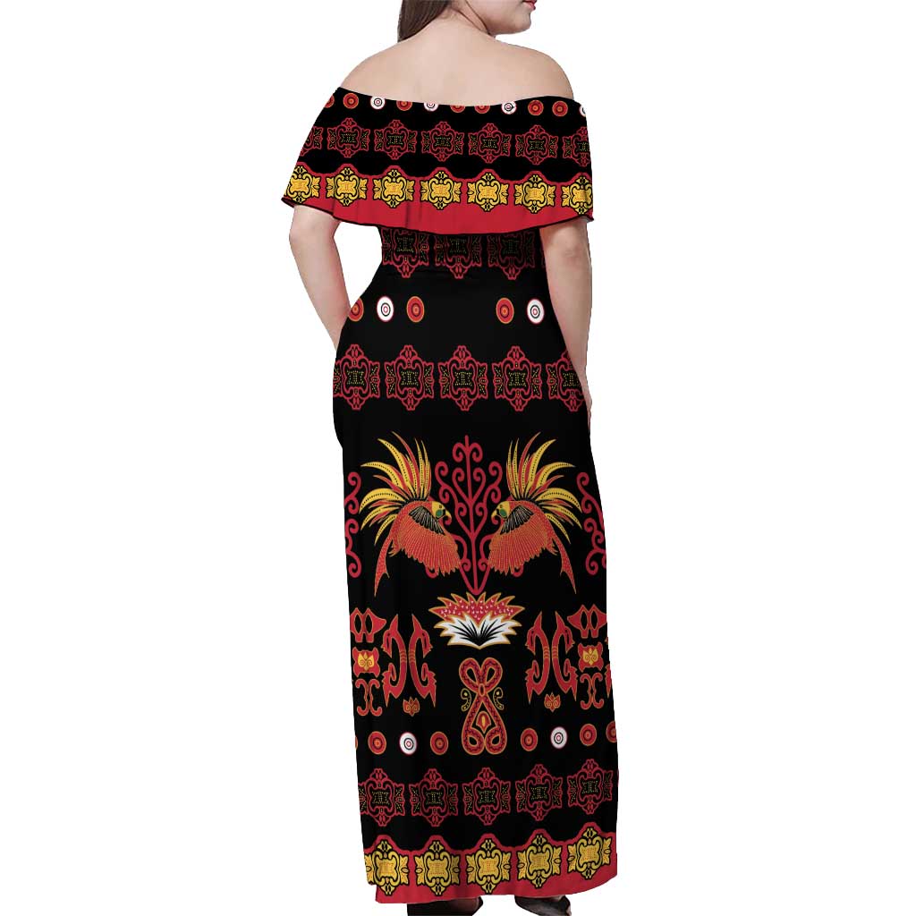 Papua Batik Motif Off Shoulder Maxi Dress Papua Spirit Black Version LT05 - Polynesian Pride