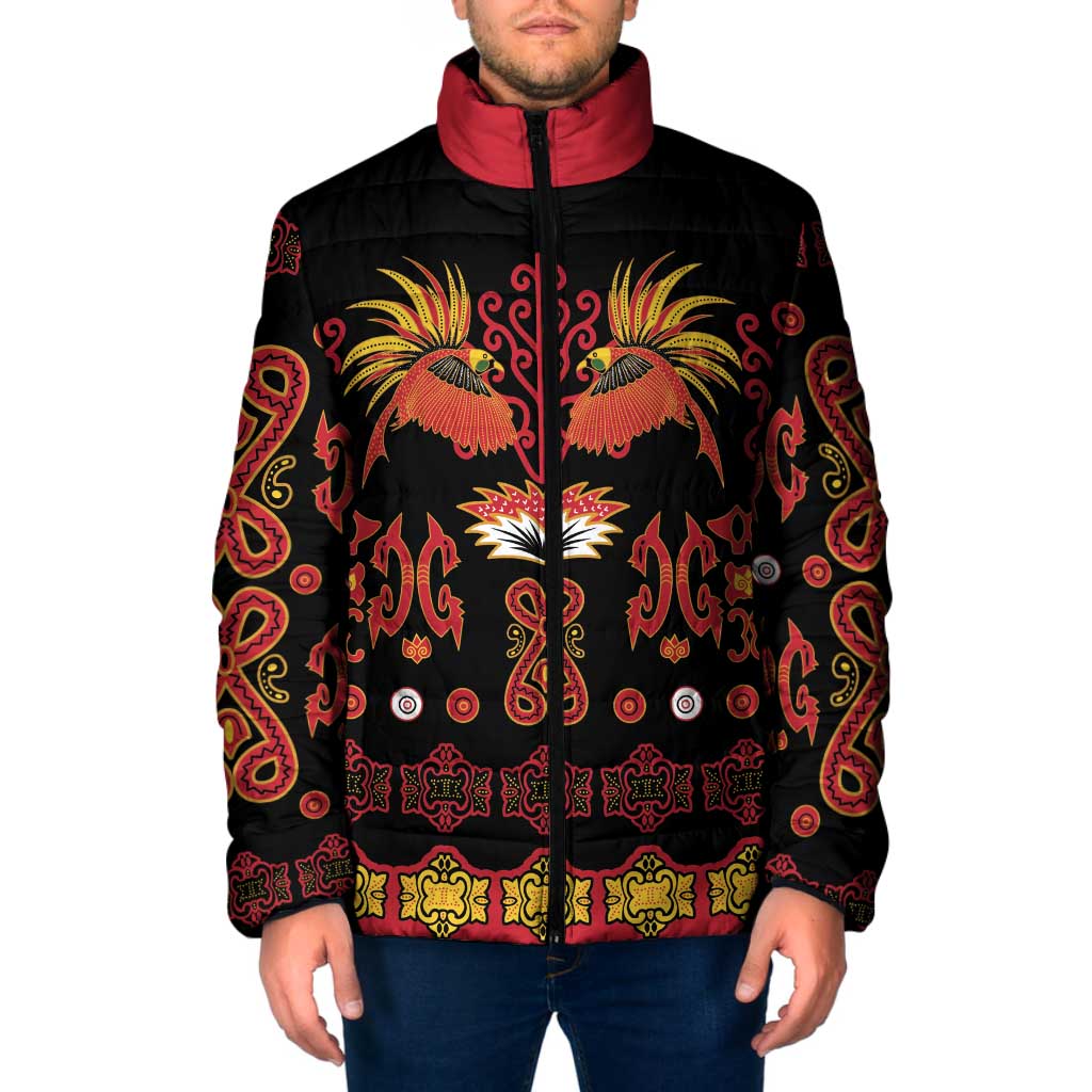 Papua Batik Motif Padded Jacket Papua Spirit Black Version LT05 Men Black - Polynesian Pride