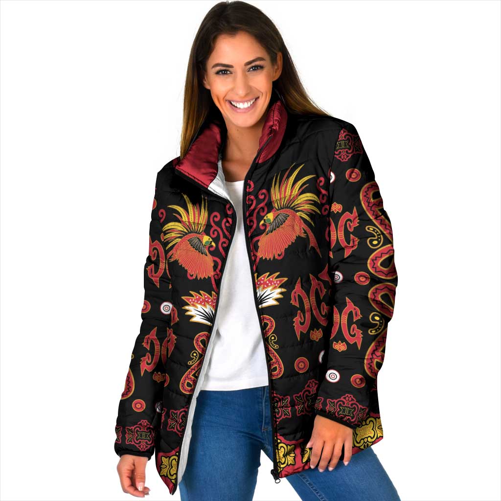 Papua Batik Motif Padded Jacket Papua Spirit Black Version LT05 Women Black - Polynesian Pride