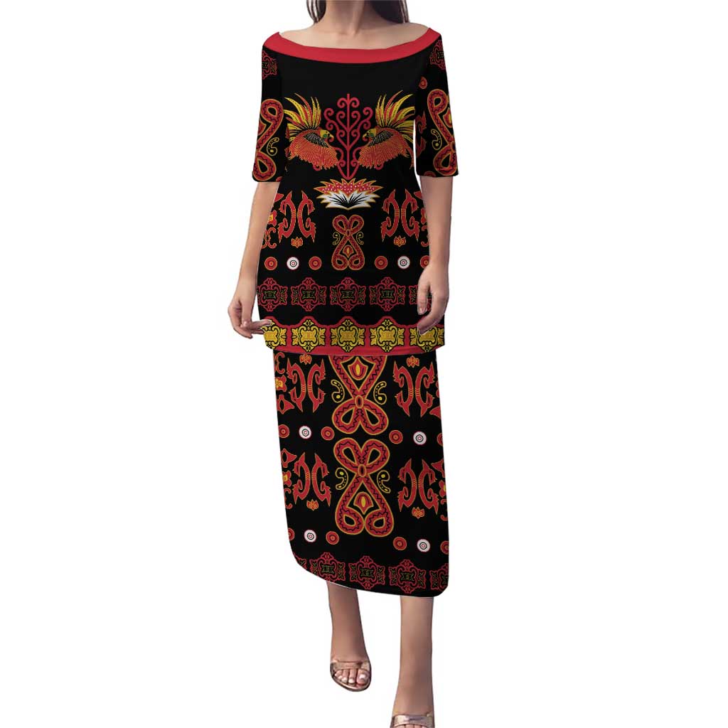 Papua Batik Motif Puletasi Papua Spirit Black Version LT05 Long Dress Black - Polynesian Pride