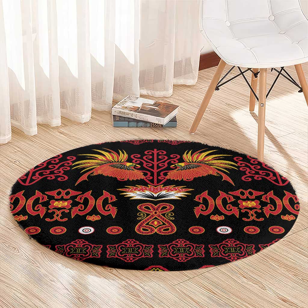 Papua Batik Motif Round Carpet Papua Spirit Black Version - Polynesian Pride