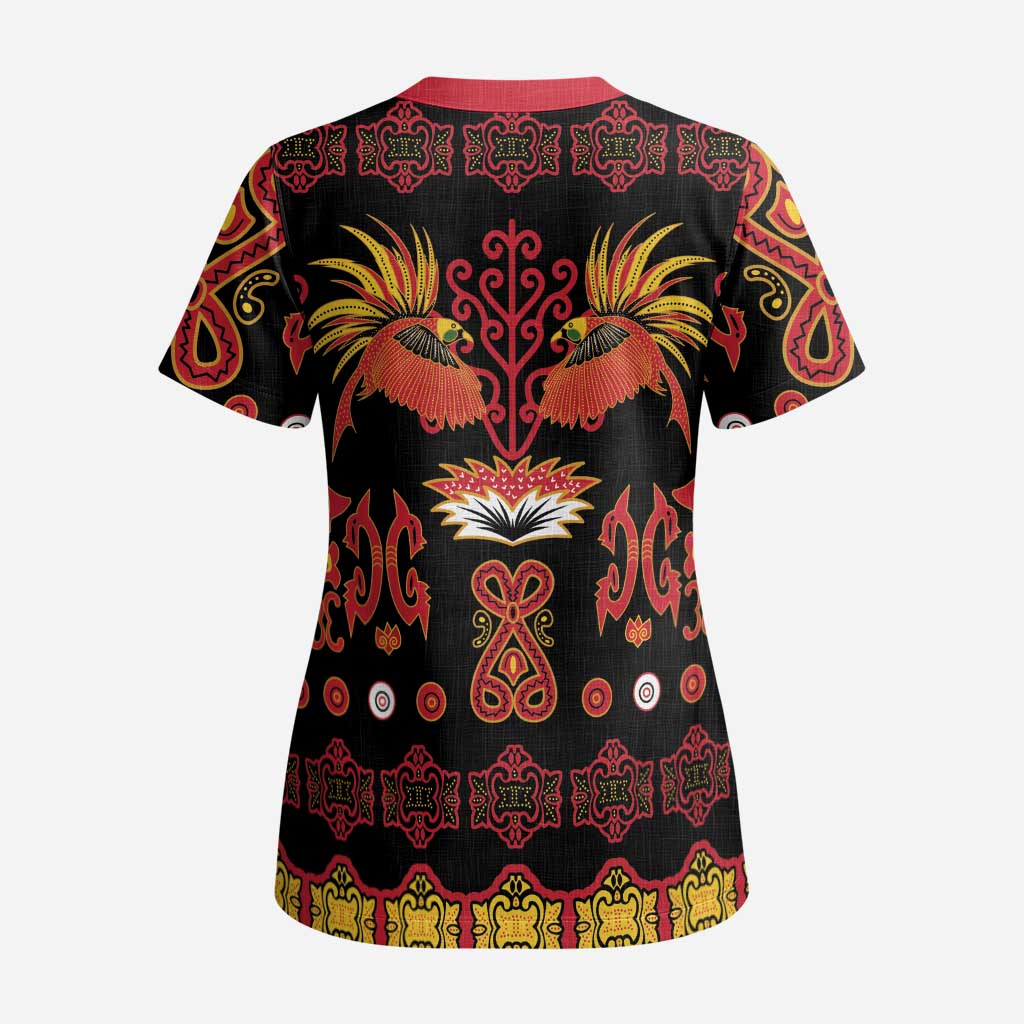 Papua Batik Motif Scrub Top Papua Spirit Black Version LT05 - Polynesian Pride