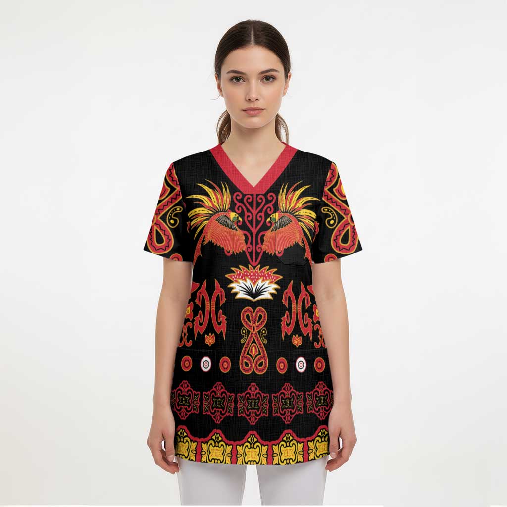 Papua Batik Motif Scrub Top Papua Spirit Black Version LT05 - Polynesian Pride