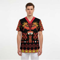 Papua Batik Motif Scrub Top Papua Spirit Black Version LT05 - Polynesian Pride