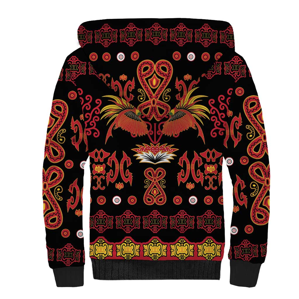 Papua Batik Motif Sherpa Hoodie Papua Spirit Black Version - Polynesian Pride