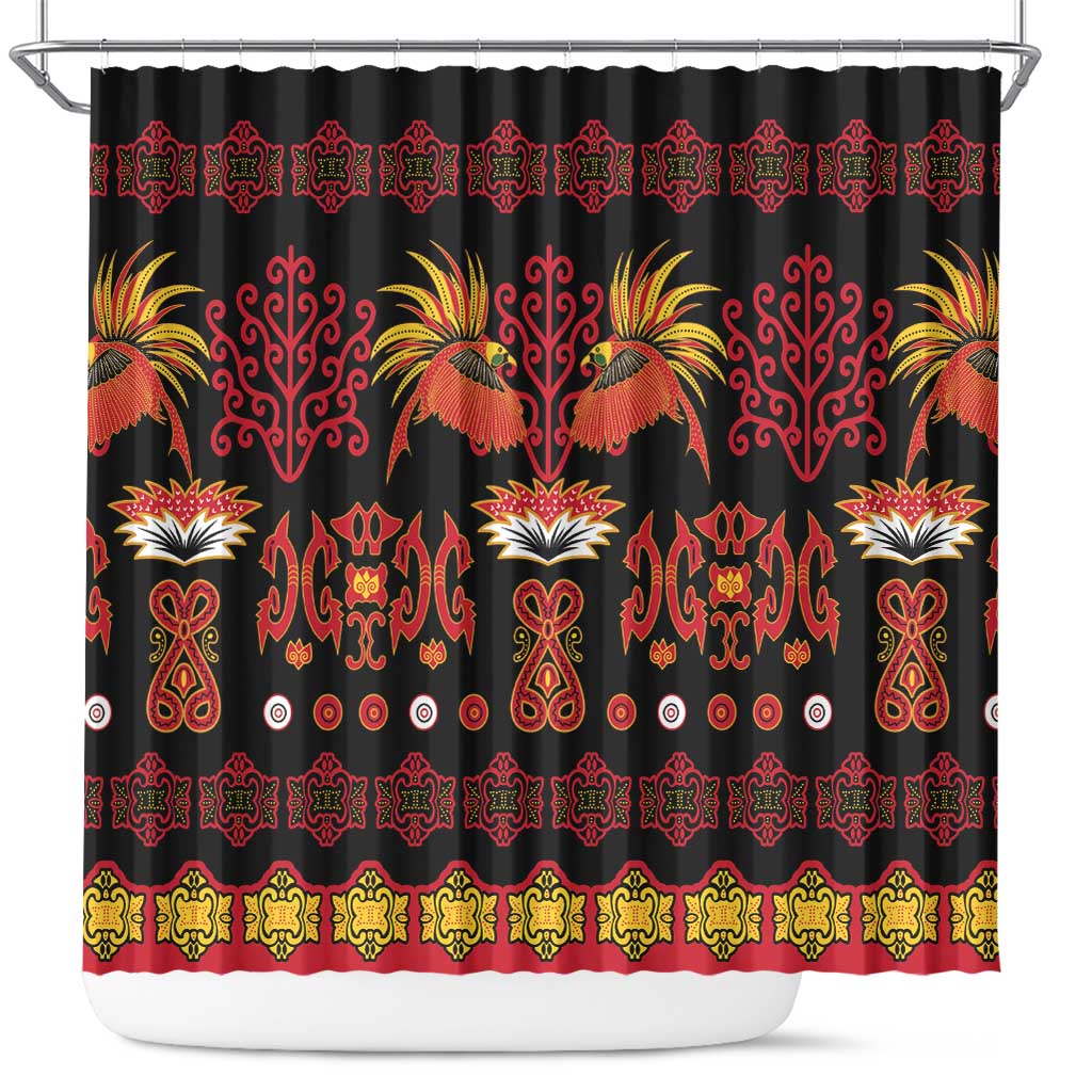 Papua Batik Motif Shower Curtain Papua Spirit Black Version - Polynesian Pride