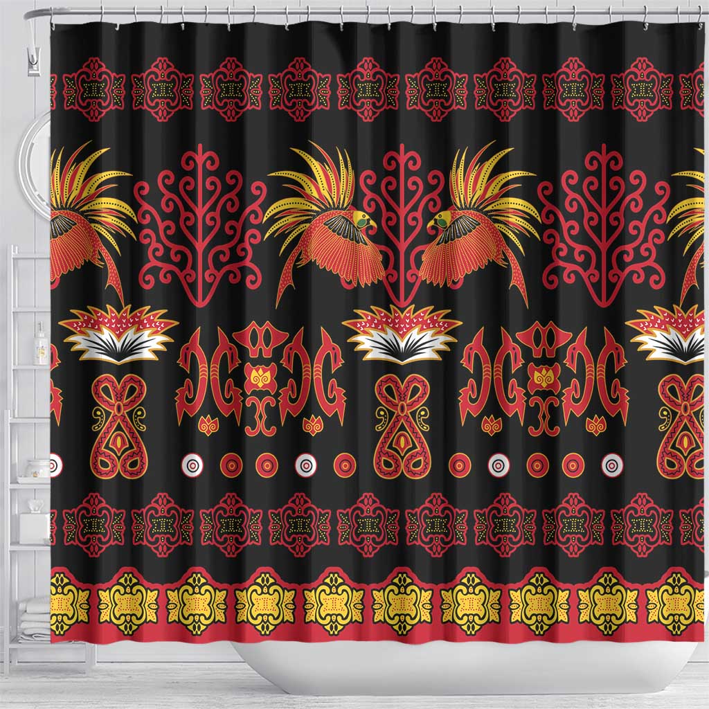 Papua Batik Motif Shower Curtain Papua Spirit Black Version - Polynesian Pride