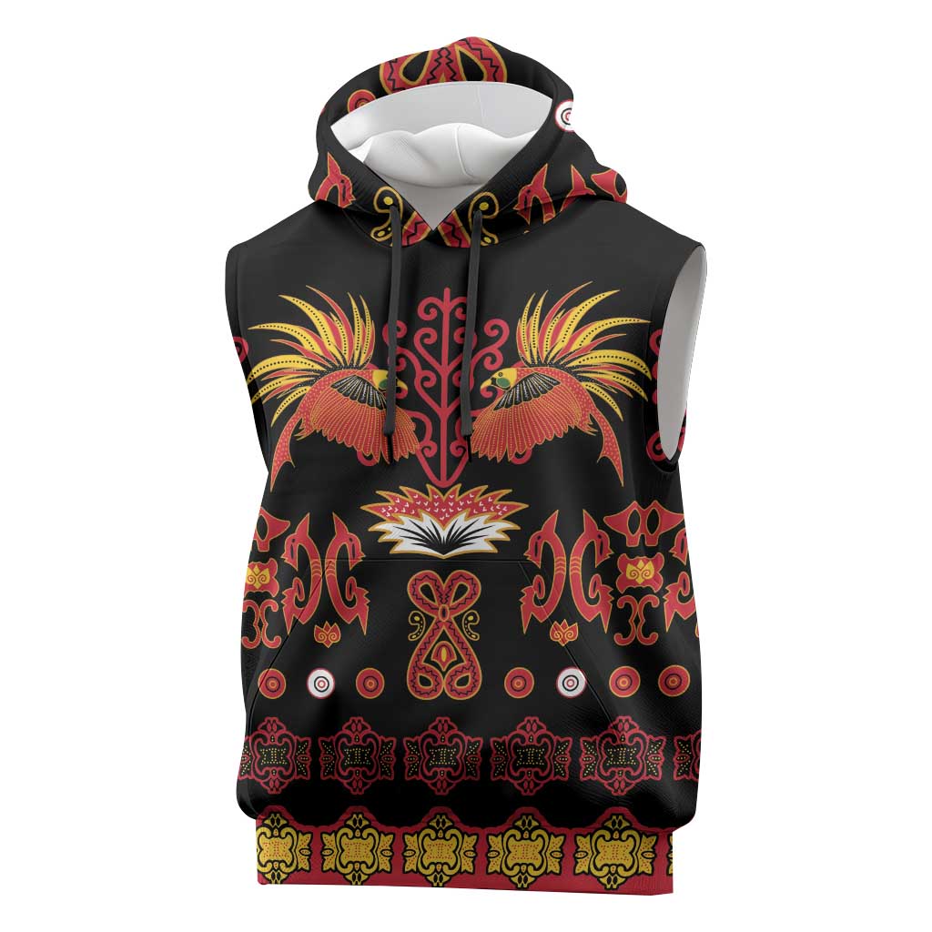 Papua Batik Motif Sleeveless Hoodie Papua Spirit Black Version - Polynesian Pride