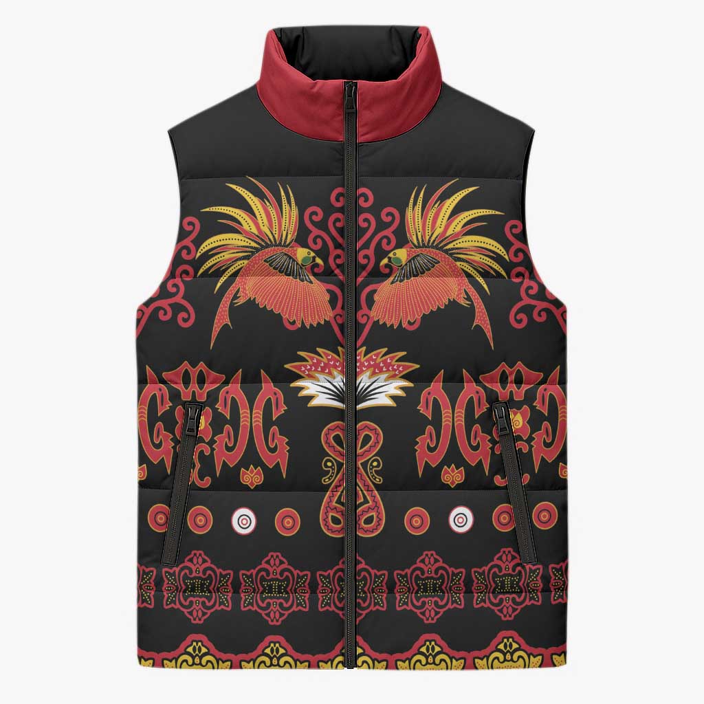 Papua Batik Motif Sleeveless Puffer Jacket Papua Spirit Black Version LT05 Unisex Black - Polynesian Pride