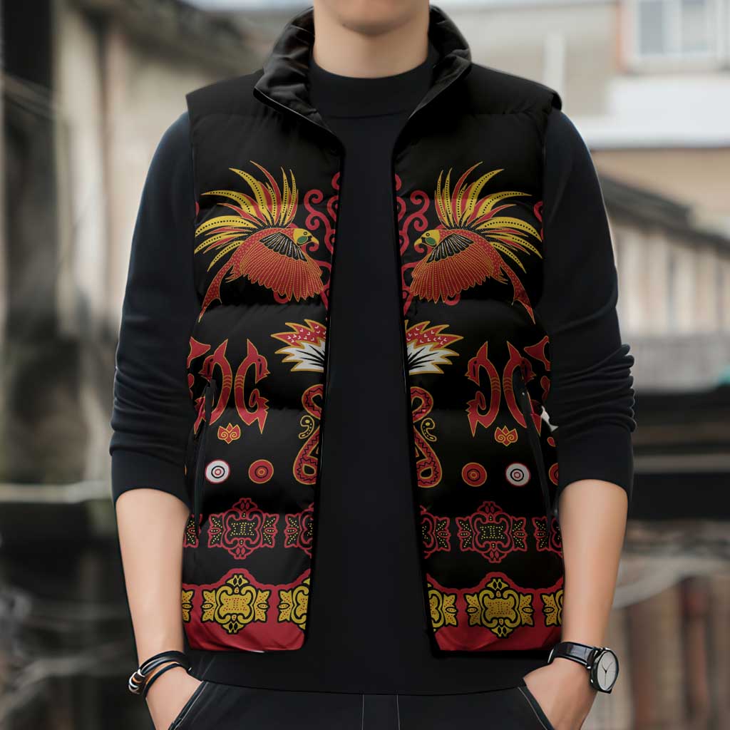 Papua Batik Motif Sleeveless Puffer Jacket Papua Spirit Black Version LT05 - Polynesian Pride