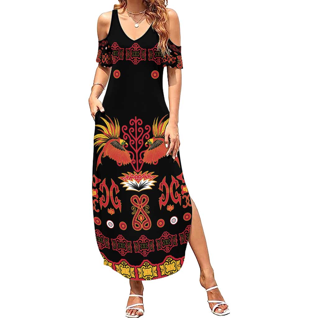 Papua Batik Motif Summer Maxi Dress Papua Spirit Black Version LT05 Women Black - Polynesian Pride