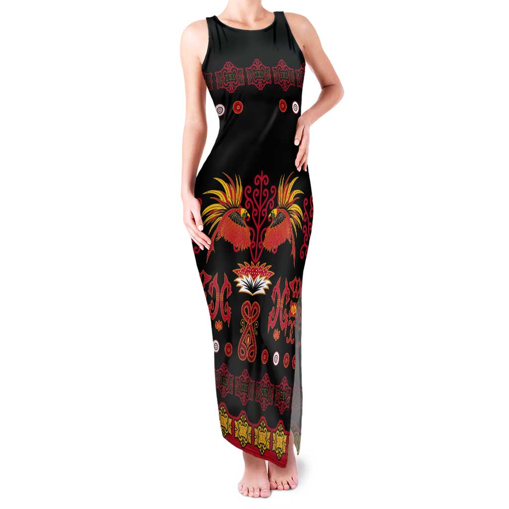 Papua Batik Motif Tank Maxi Dress Papua Spirit Black Version - Polynesian Pride