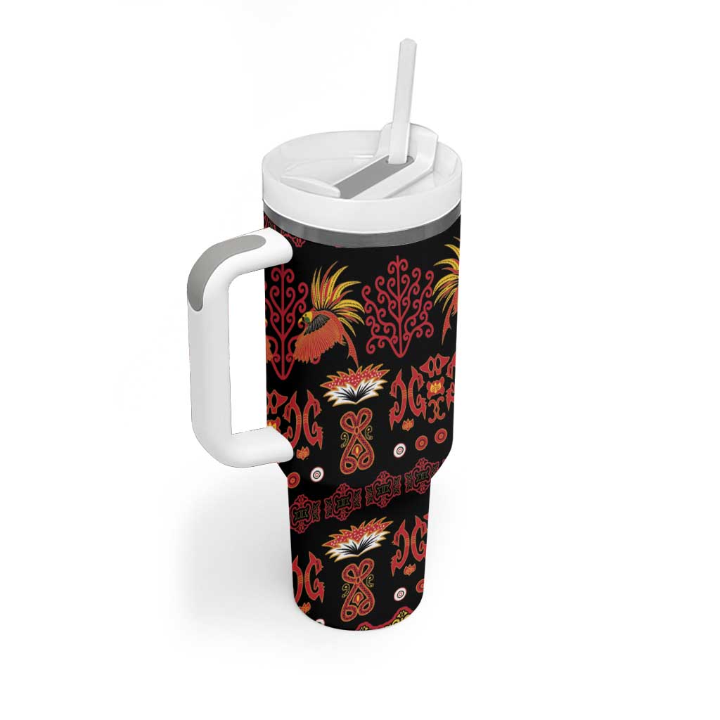 Papua Batik Motif Tumbler With Handle Papua Spirit Black Version - Polynesian Pride