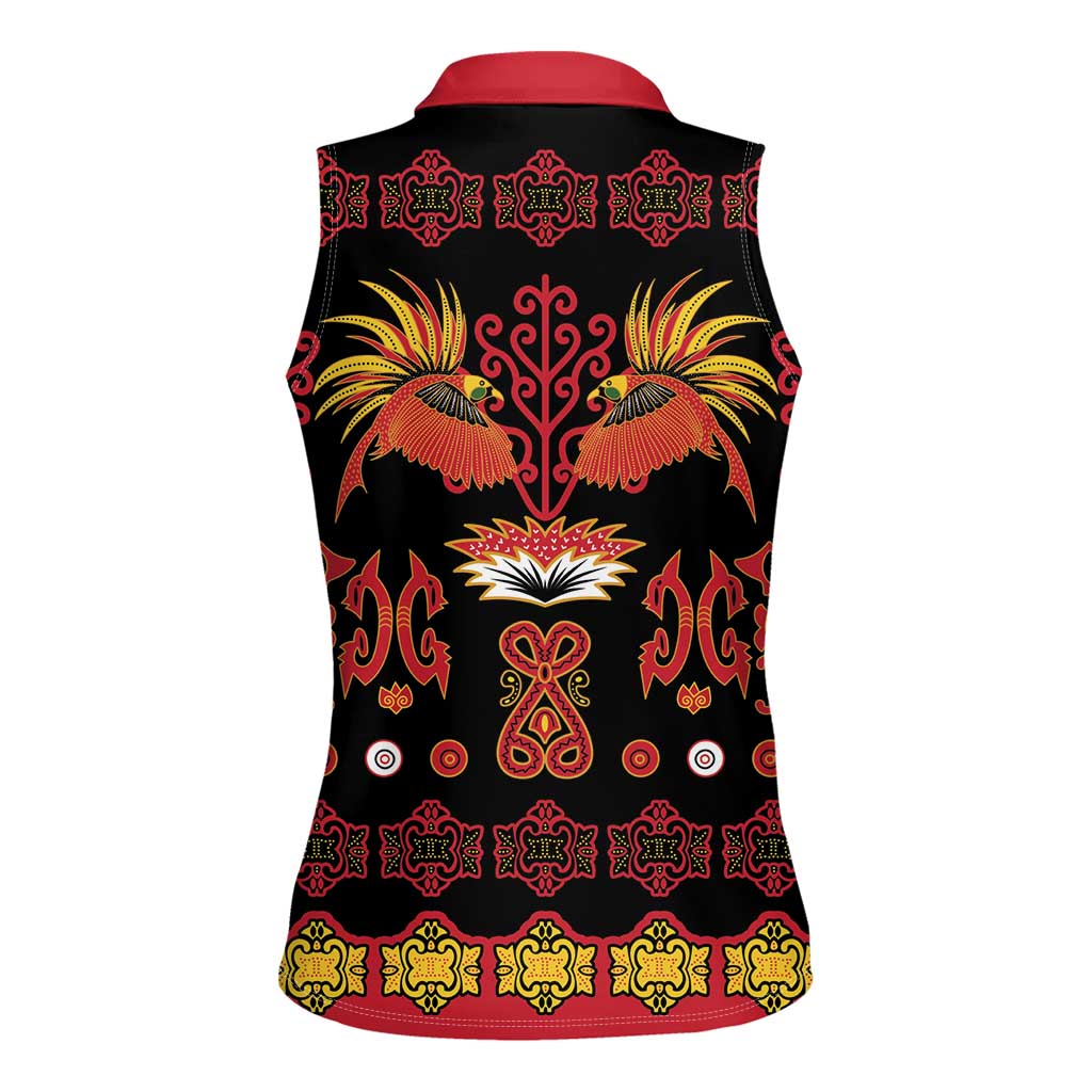 Papua Batik Motif Women Sleeveless Polo Shirt Papua Spirit Black Version - Polynesian Pride