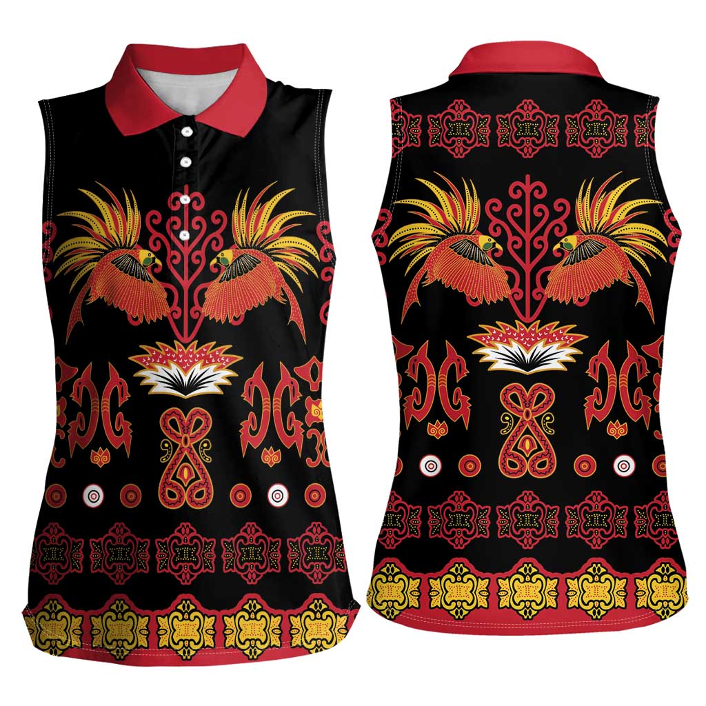 Papua Batik Motif Women Sleeveless Polo Shirt Papua Spirit Black Version - Polynesian Pride