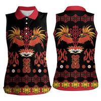 Papua Batik Motif Women Sleeveless Polo Shirt Papua Spirit Black Version - Polynesian Pride