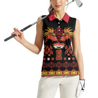 Papua Batik Motif Women Sleeveless Polo Shirt Papua Spirit Black Version - Polynesian Pride