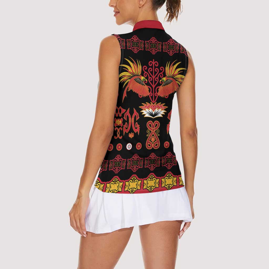 Papua Batik Motif Women Sleeveless Polo Shirt Papua Spirit Black Version - Polynesian Pride