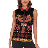 Papua Batik Motif Women Sleeveless Polo Shirt Papua Spirit Black Version - Polynesian Pride