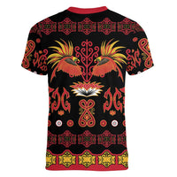 Papua Batik Motif Women V-Neck T-Shirt Papua Spirit Black Version - Polynesian Pride