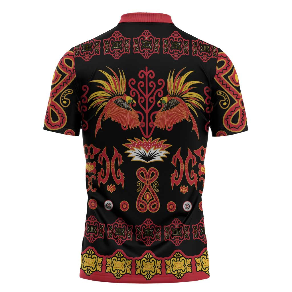 Papua Batik Motif Zipper Polo Shirt Papua Spirit Black Version LT05 - Polynesian Pride