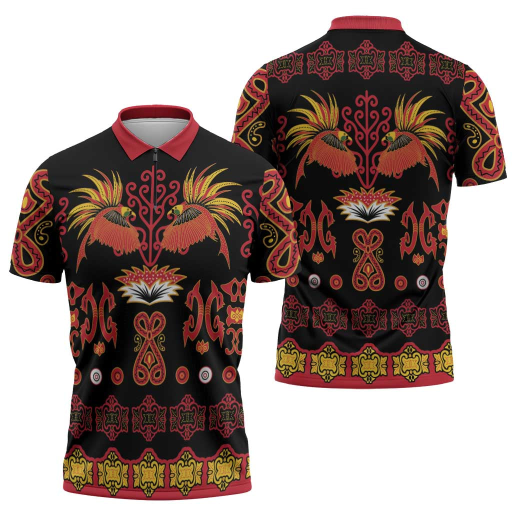 Papua Batik Motif Zipper Polo Shirt Papua Spirit Black Version LT05 - Polynesian Pride