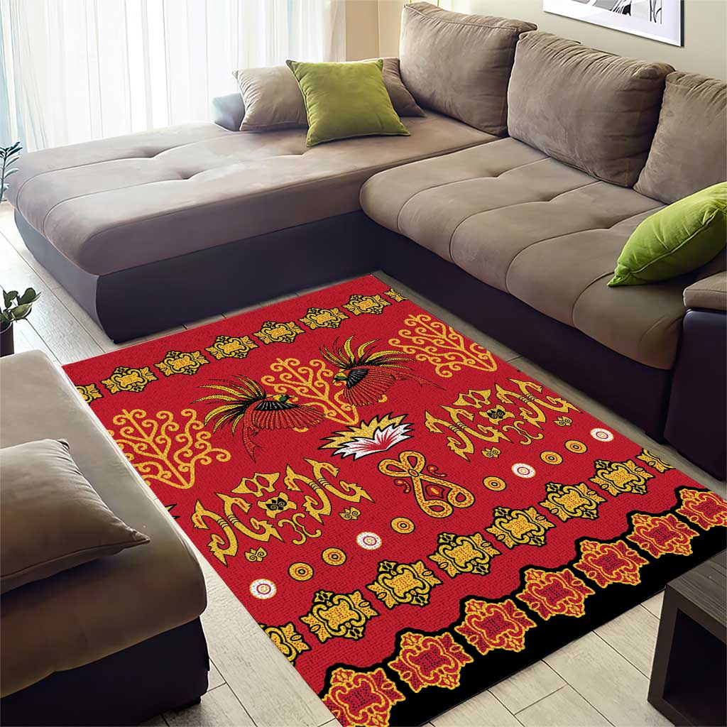 Papua Batik Motif Area Rug Papua Spirit Red Version - Polynesian Pride