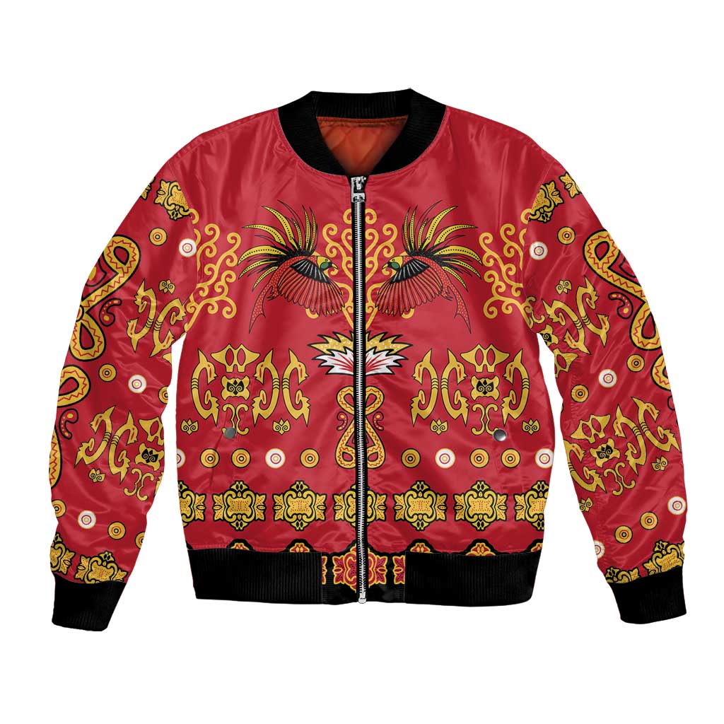 Papua Batik Motif Bomber Jacket Papua Spirit Red Version - Polynesian Pride