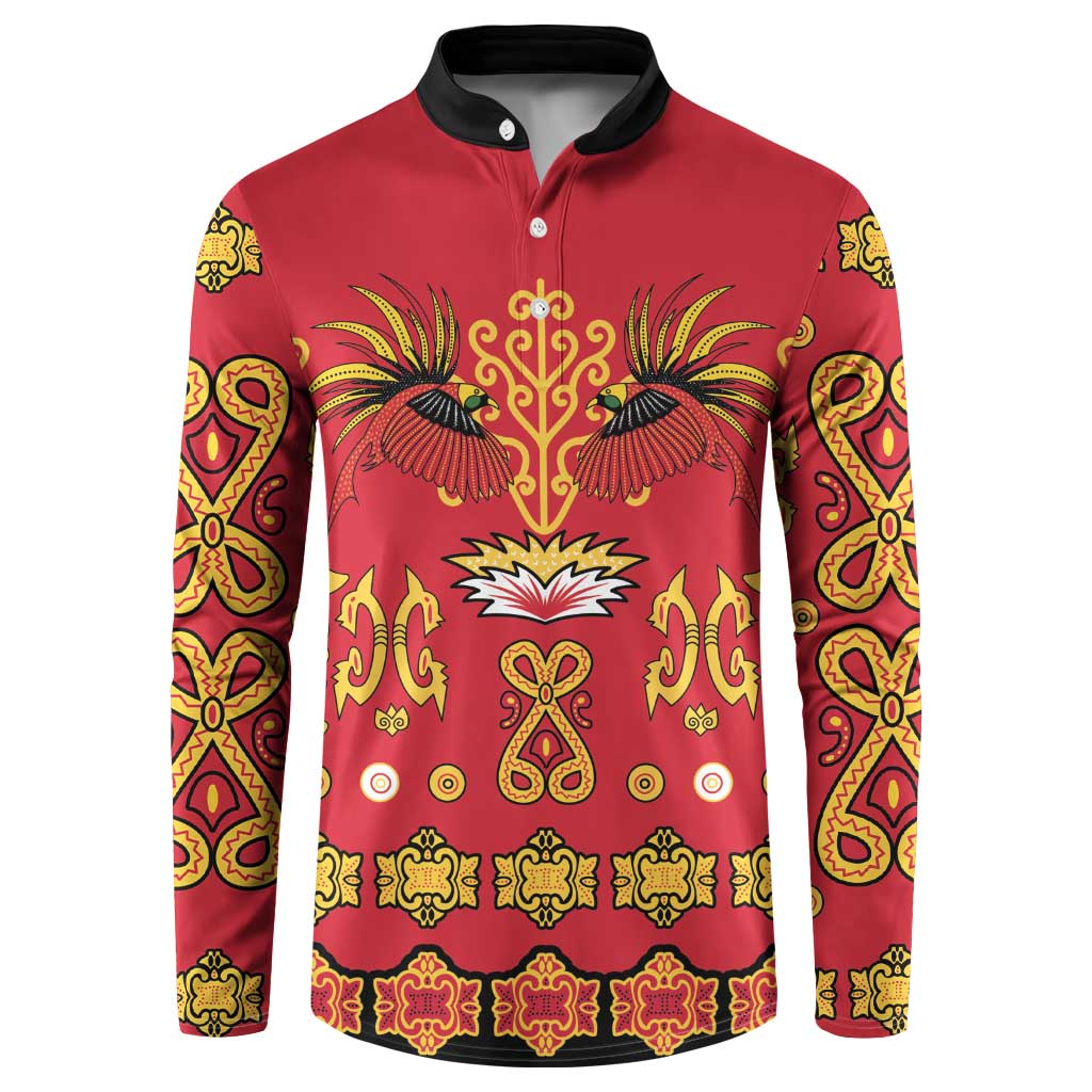 Papua Batik Motif Button Sweatshirt Papua Spirit Red Version - Polynesian Pride