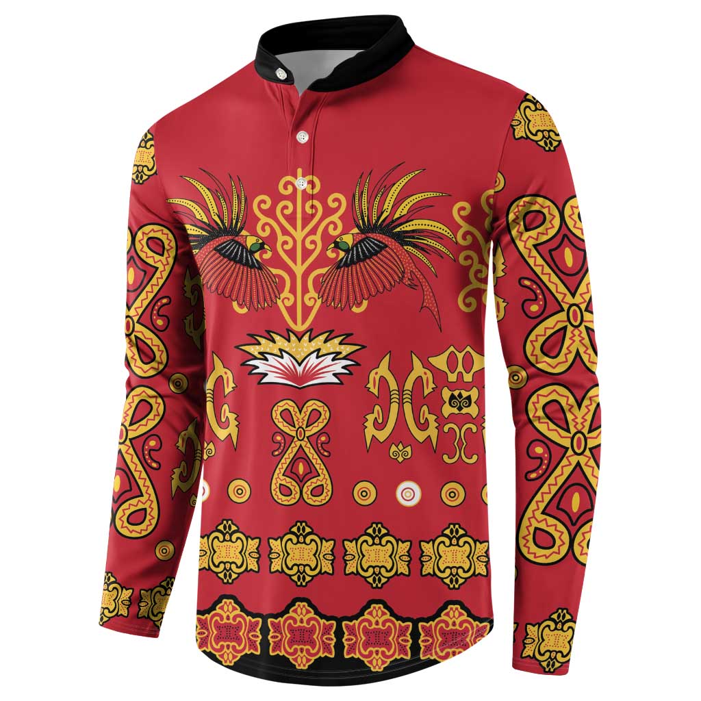 Papua Batik Motif Button Sweatshirt Papua Spirit Red Version - Polynesian Pride