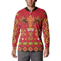 Papua Batik Motif Button Sweatshirt Papua Spirit Red Version - Polynesian Pride