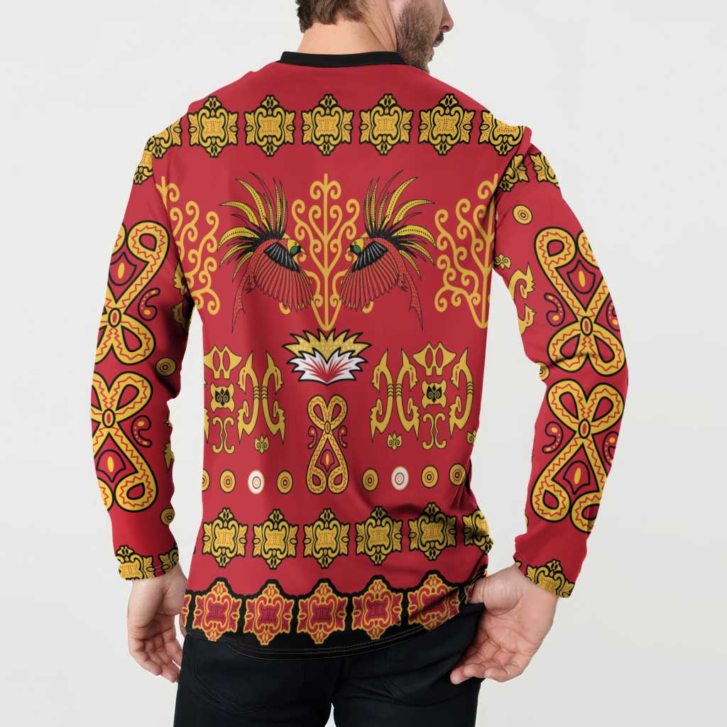 Papua Batik Motif Button Sweatshirt Papua Spirit Red Version - Polynesian Pride