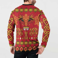 Papua Batik Motif Button Sweatshirt Papua Spirit Red Version - Polynesian Pride