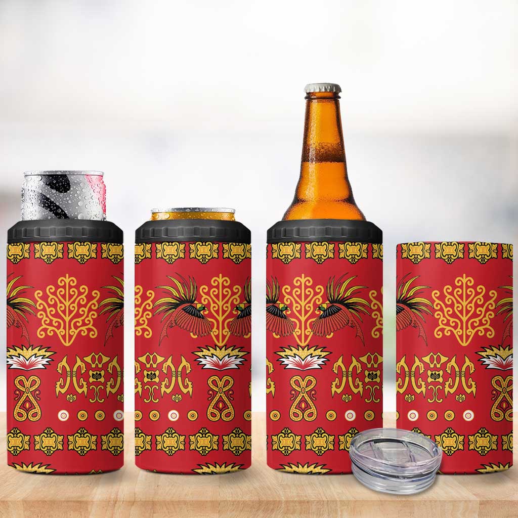 Papua Batik Motif 4 in 1 Can Cooler Tumbler Papua Spirit Red Version LT05 - Polynesian Pride